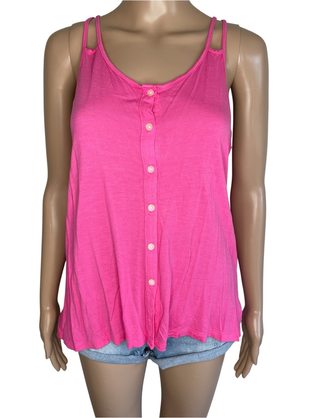 Old Navy Pullover Solid Pink Button-Front Strappy Sleeve Racerback Tank Top